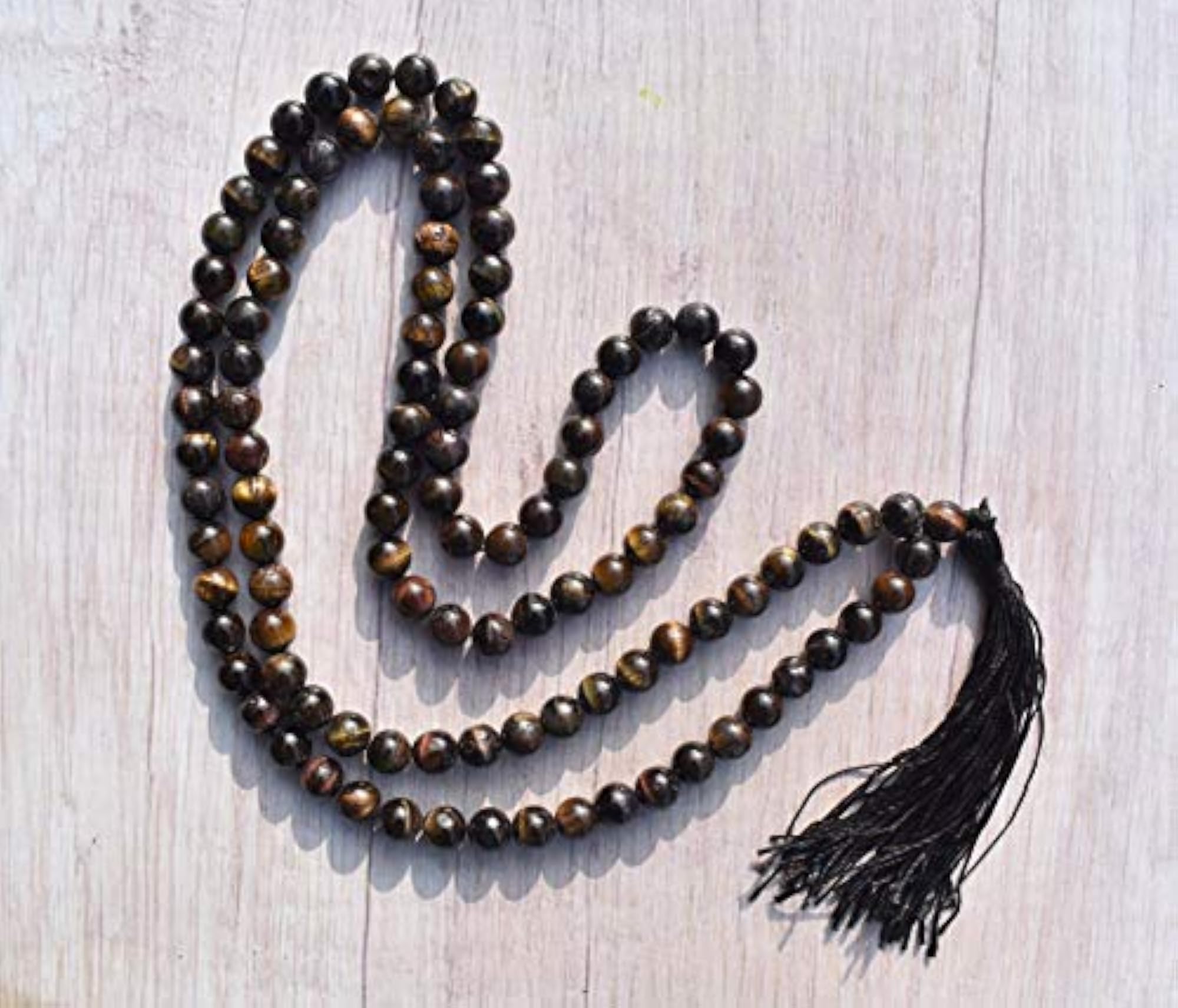 Natural Blue Tiger Eye Healing Crystal Mala, 34 Inch, 108 Beads